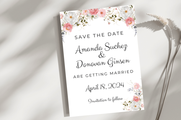 Download Pink and White Floral Save the Date Card - Ink Collection